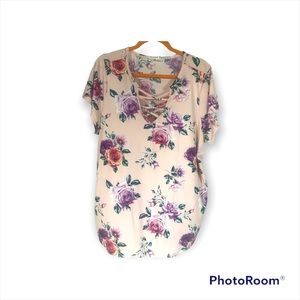 EYE CANDY FLORAL ROSE PINK SHORT SLEEVE SHIRT/TOP